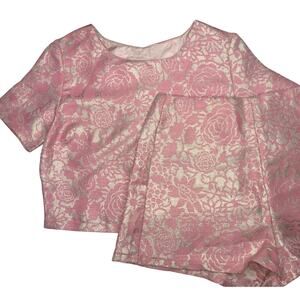 Do+Be shorts set pink silver floral high waist rise crop top small Do & Be